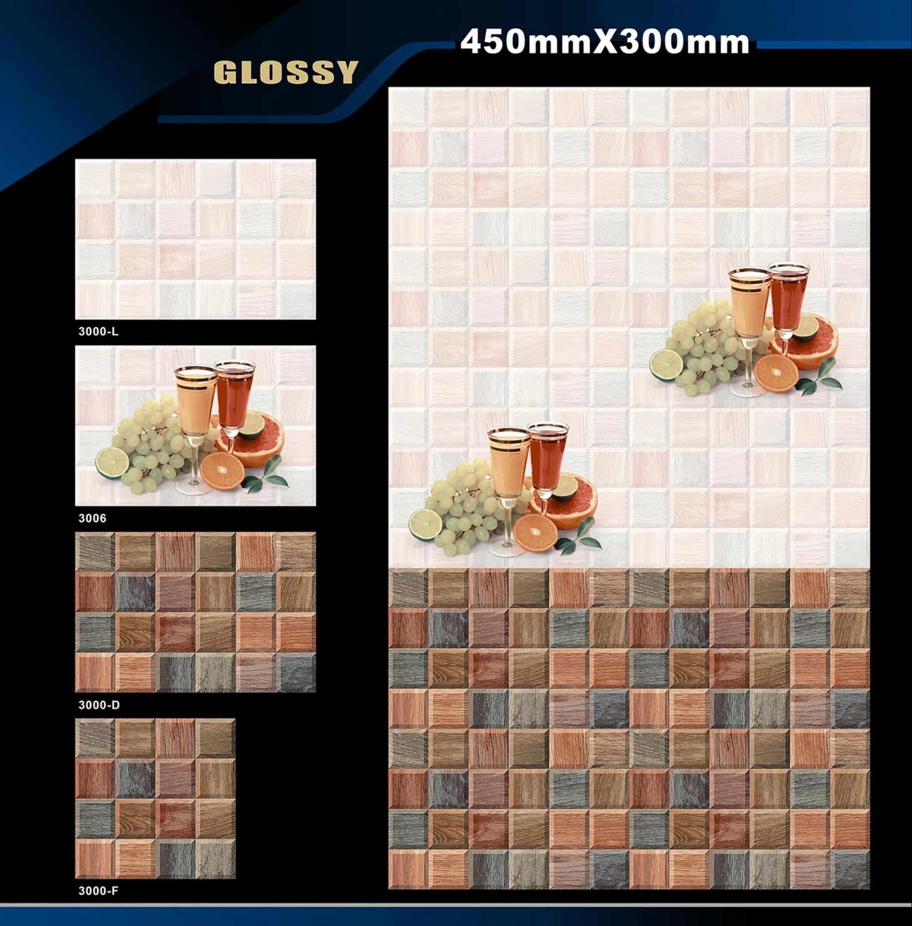 12 X 18 Kitchen 1001 To 24000 - Design 9 - 300x450mm Glossy