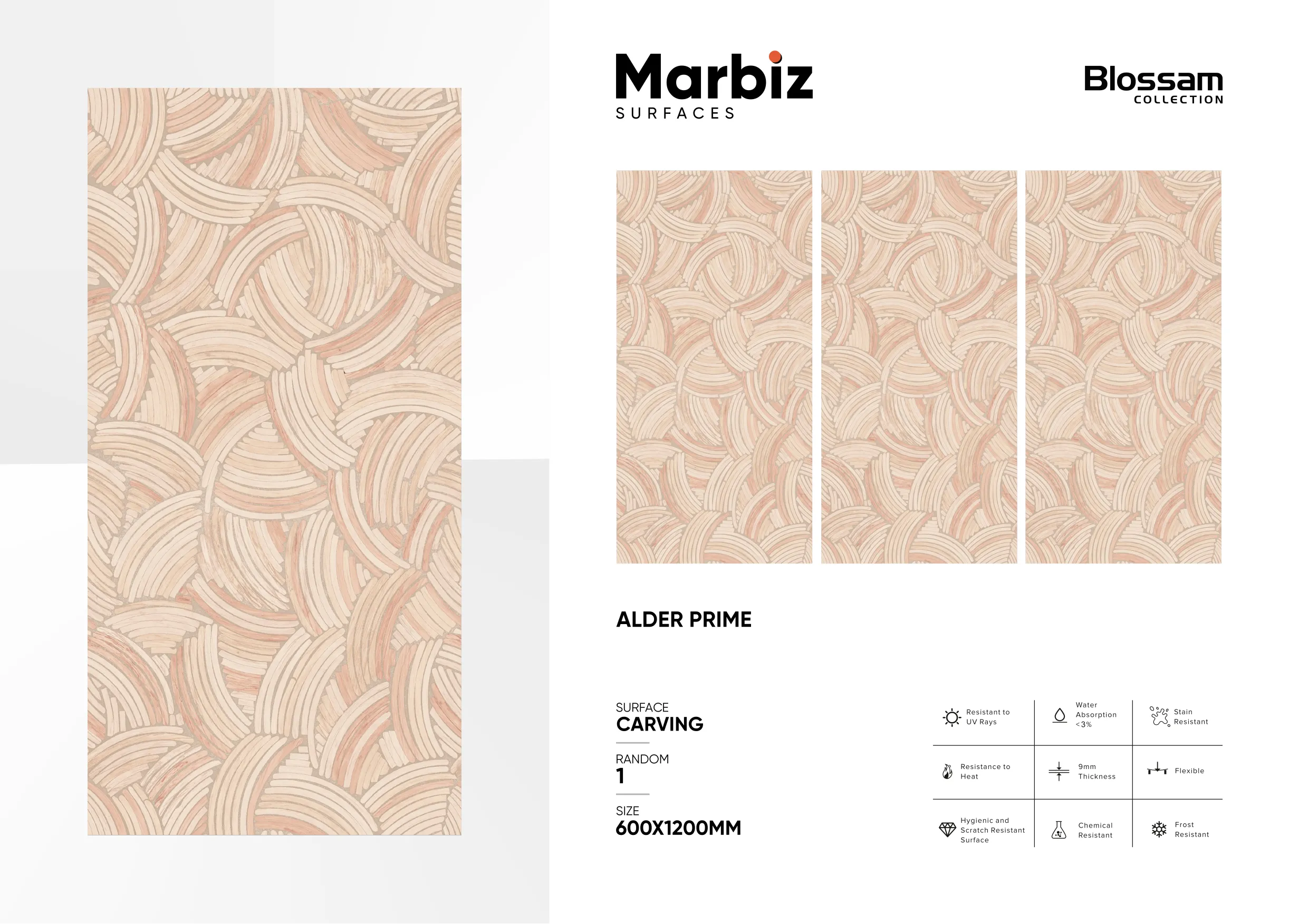 Blossam 600x1200mm Wood Carving - Design 13 - 600x1200mm Carving